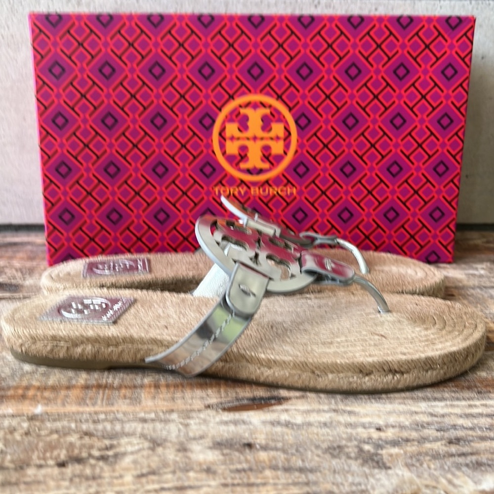 Tory Burch Espadrille Mirror Miller Metallic Sandals - Picture 7 of 7